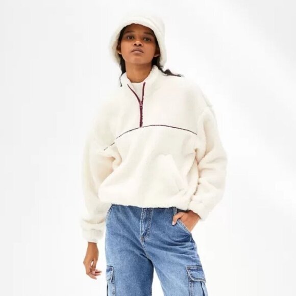 H&M Divided White Sherpa Teddy Fleece Pullover Jacket - Size Small - Picture 1 of 12